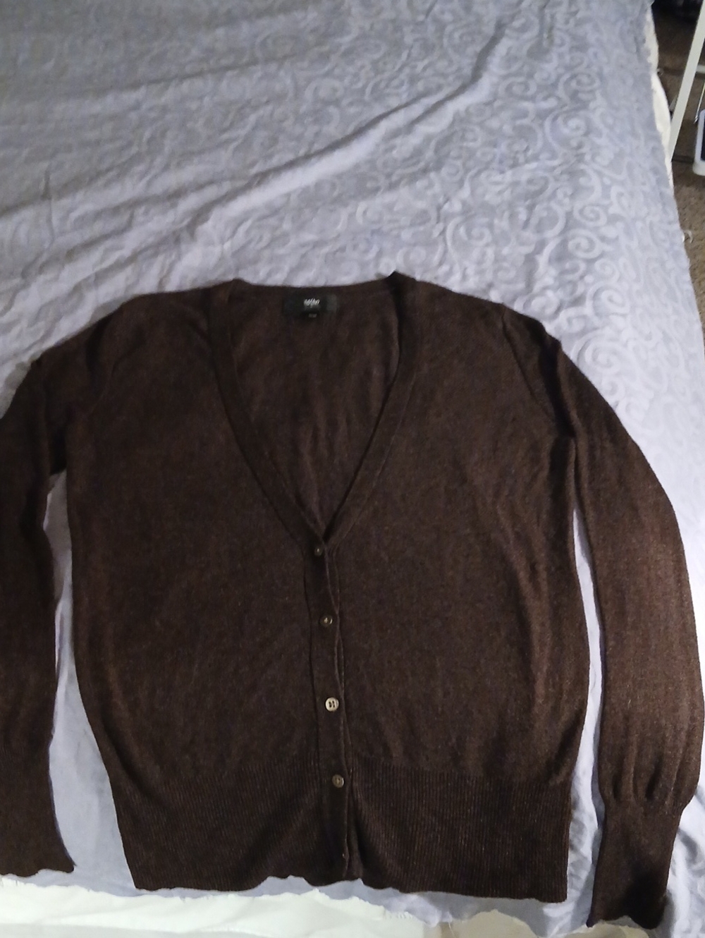 Womens  Brown Button-Front V-Neck Sweater Cardigan